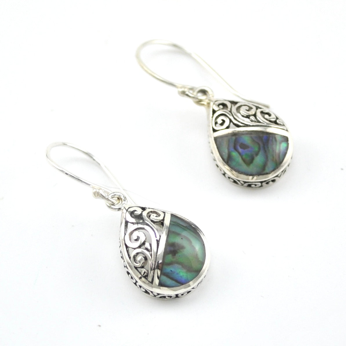 Silver Abalone Tear Bali Earrings