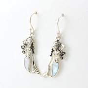 Side View Sterling Silver Mermaid with Blue Mother of Pearl Tail Earrings