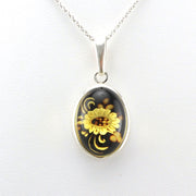 Alt View Sterling Silver Amber Intaglio Sunflower Oval Necklace