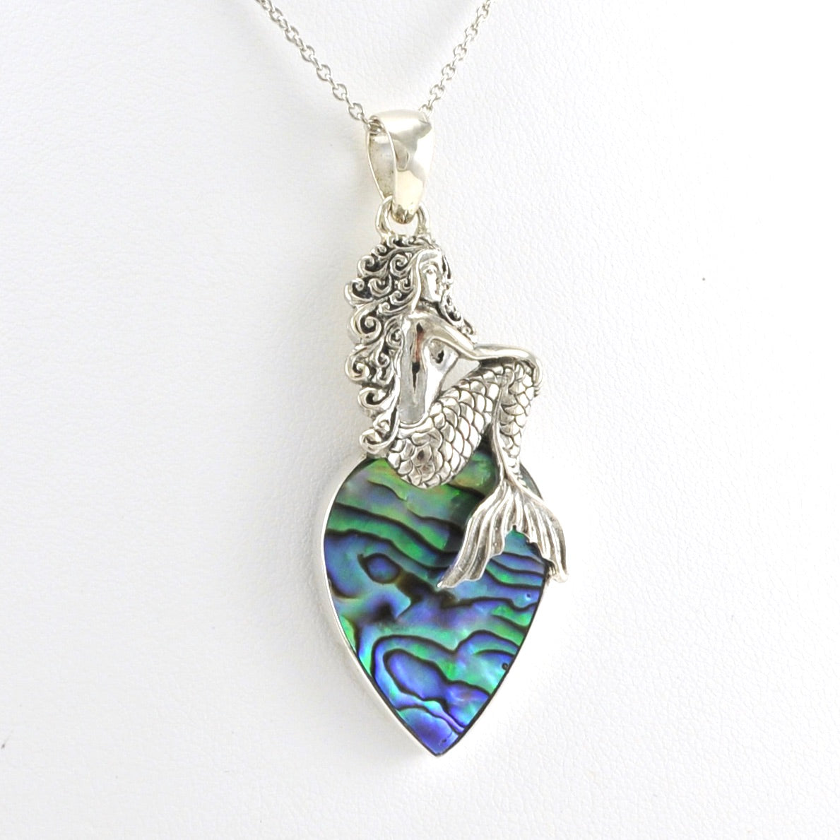 Alt View Sterling Silver Mermaid on Abalone Tear Necklace