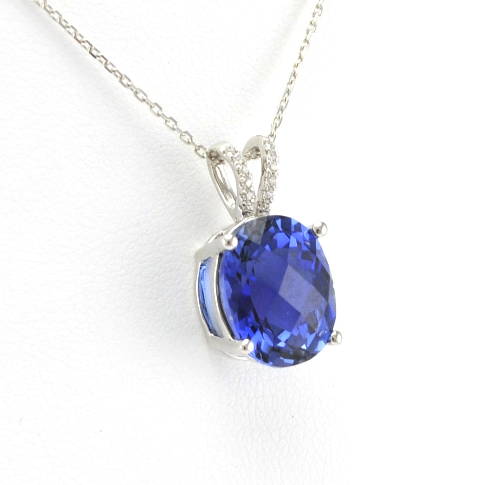 Side View Sterling Silver Created Sapphire 5ct Oval CZ Necklace