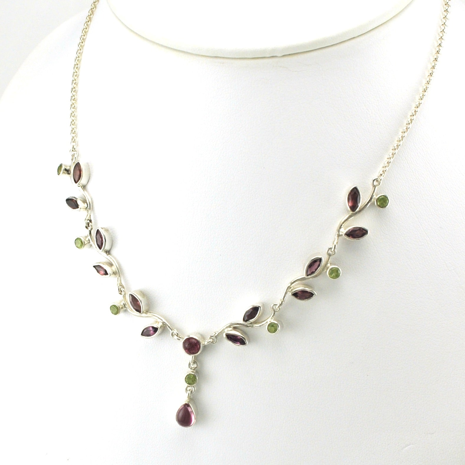 Side View Sterling Silver Tourmaline Branch Necklace