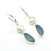 Sterling Silver Keshi Pearl Australian Opal Earrings