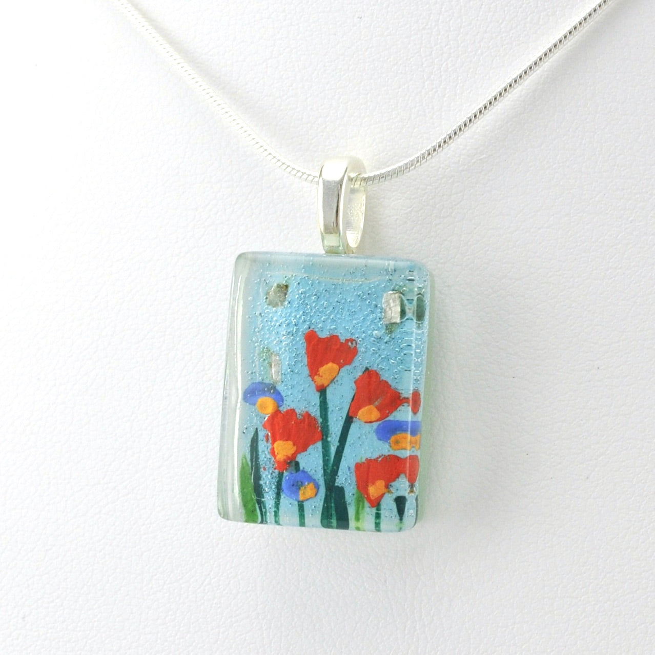 Side View Glass Stream Flowers Small Necklace