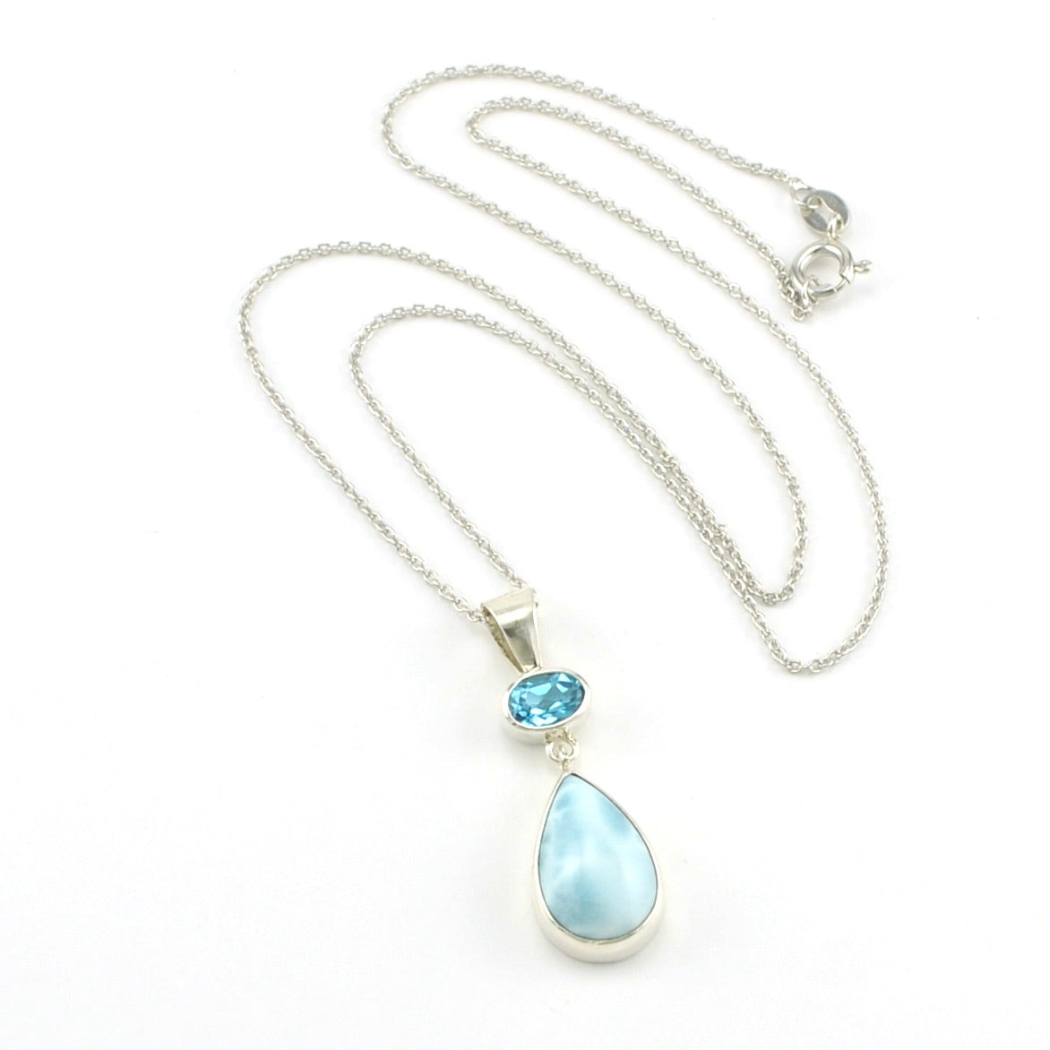 Sterling Silver Blue Topaz Larimar Necklace