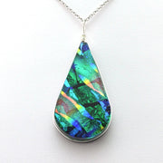 Alternate View Dichroic Glass Rainbow Green Teardrop Pendant