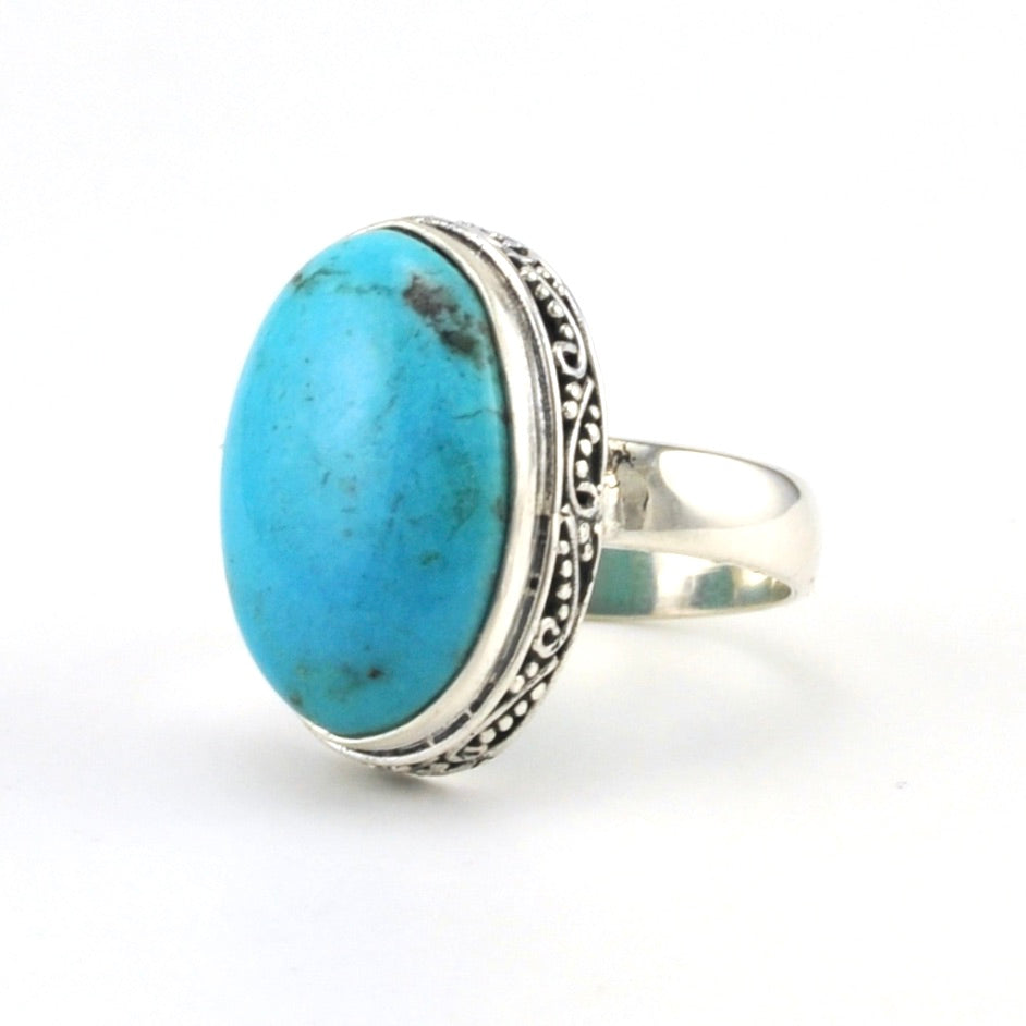 Sterling Silver Arizona Turquoise 13x19mm Oval Bali Ring