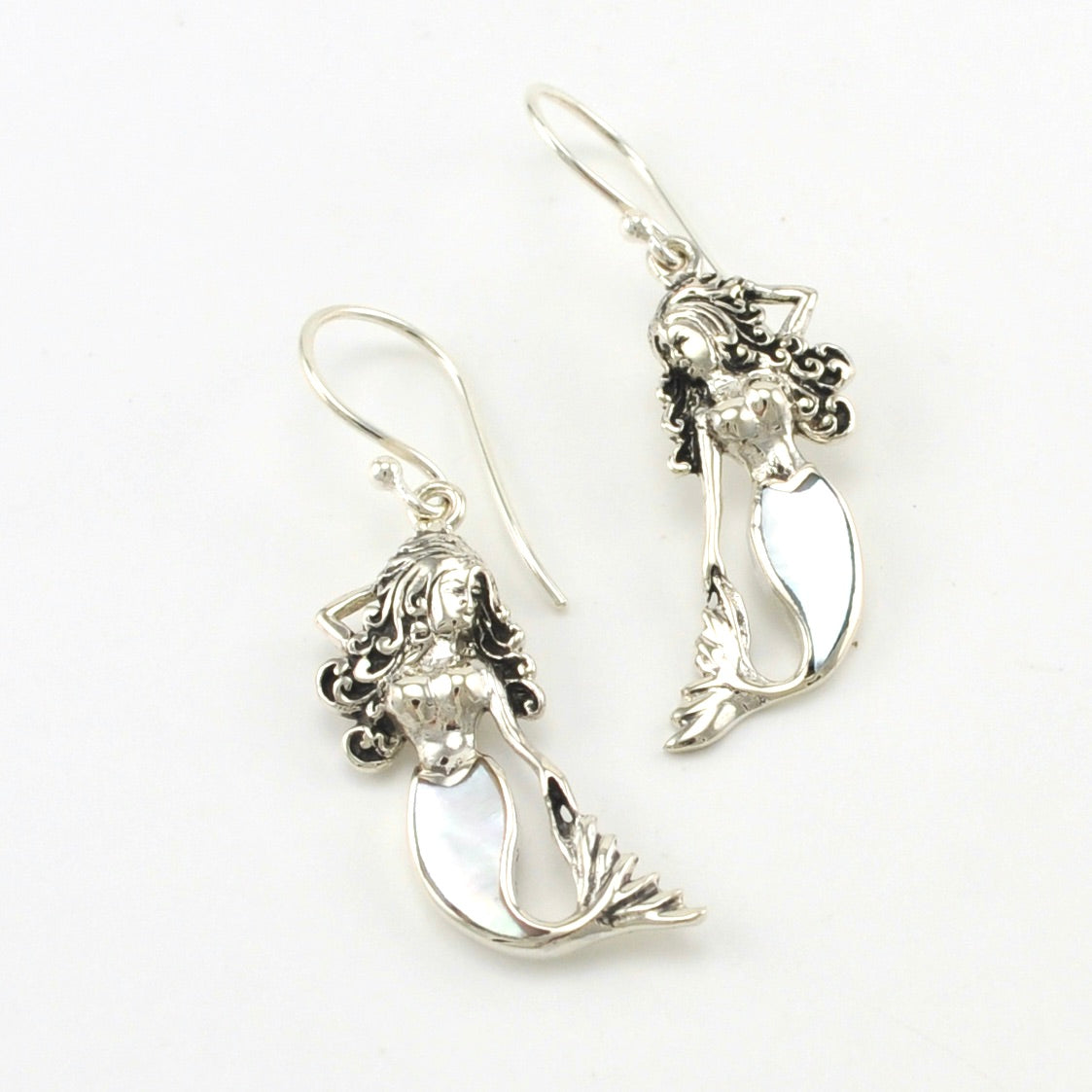 Sterling Silver Mermaid with Blue Mother of Pearl Tail Earrings