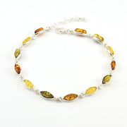 Sterling Silver Multicolored Amber Marquise Bracelet