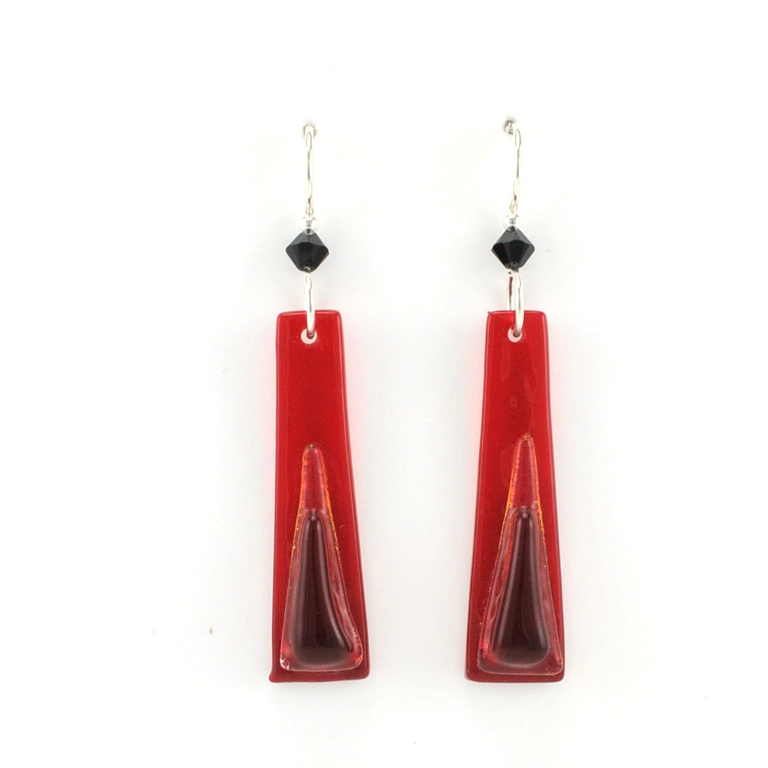 Alt View Dark Red Fused Glass Elongated Trapezoid Earrings