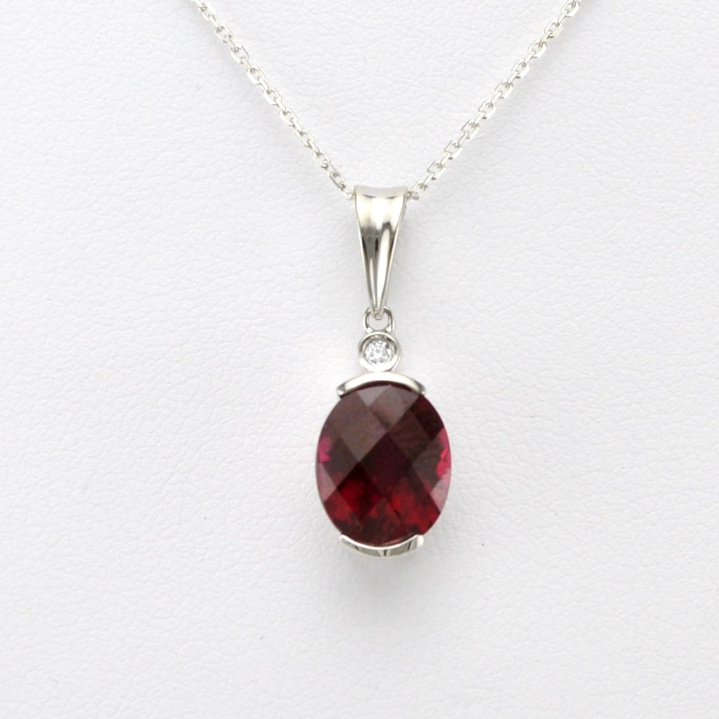 Front View Sterling Silver Created Ruby 3.8ct Oval CZ Necklace