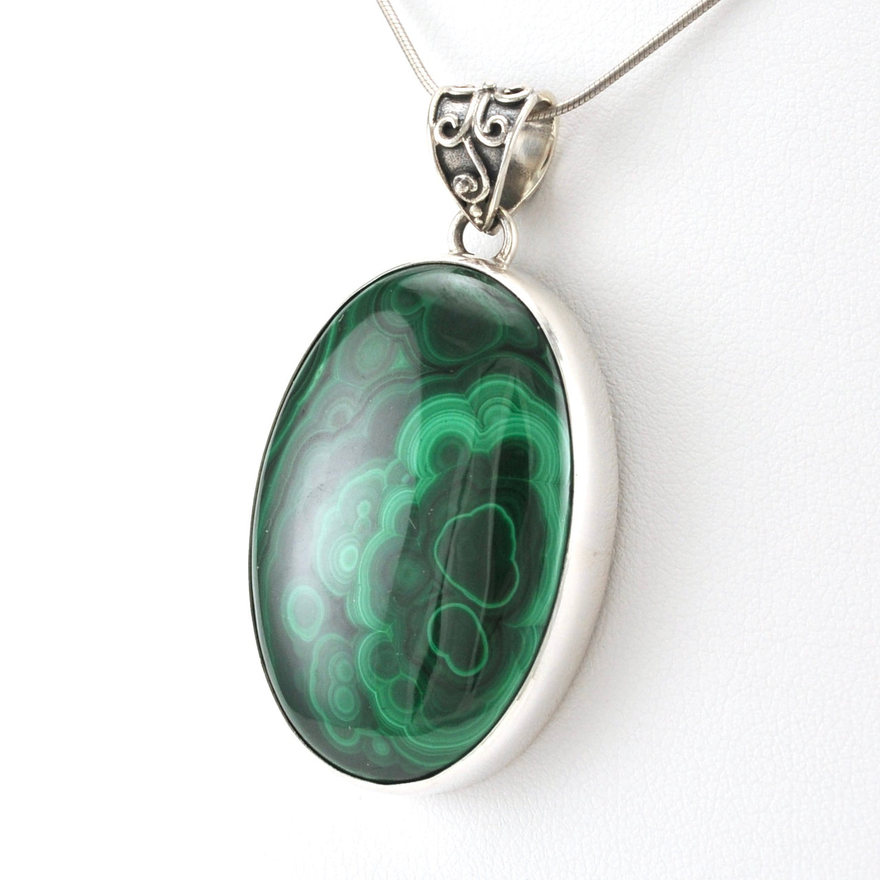 Sterling Silver Malachite 24x36mm Oval Pendant