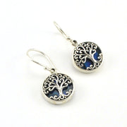 Sterling Silver Blue Abalone Tree of Life Small Dangle Earrings