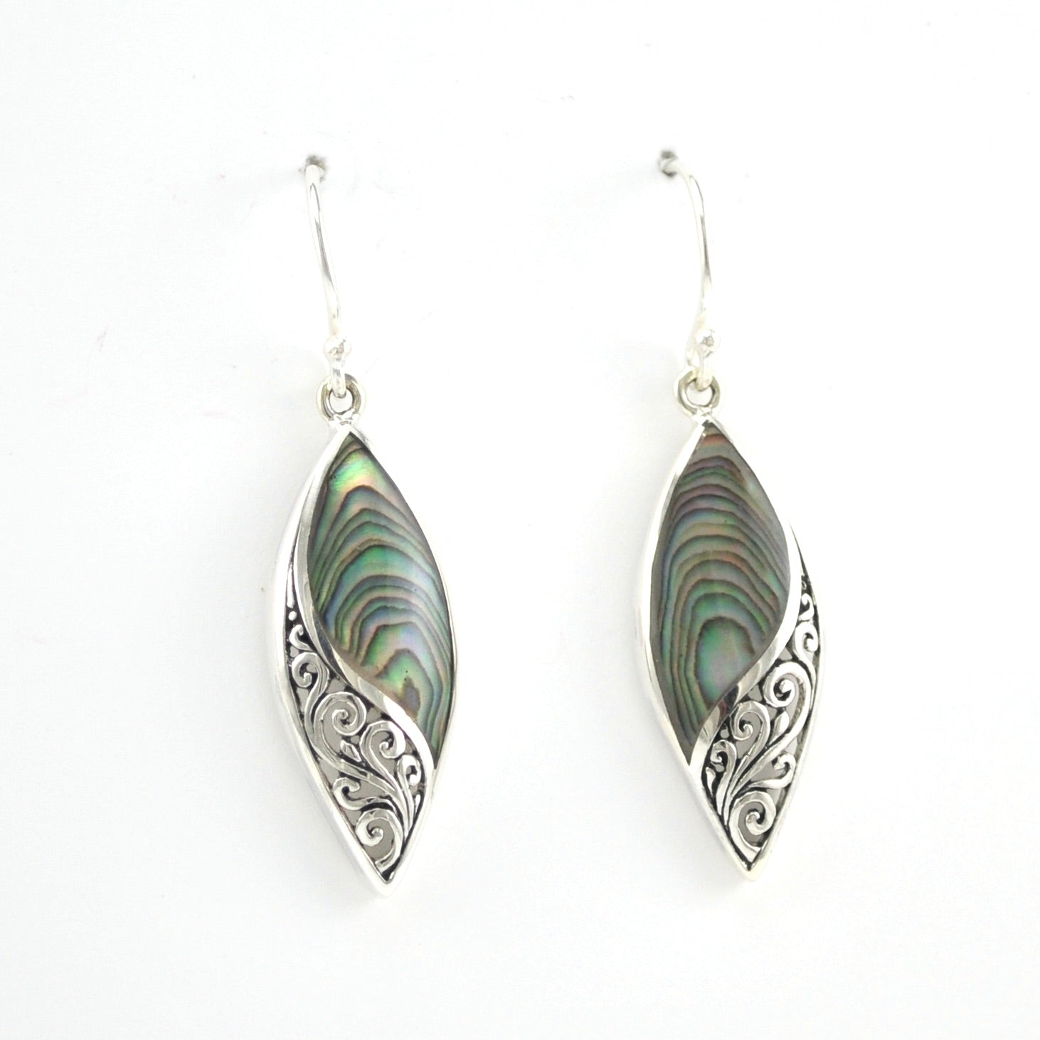 Alternate View Silver Abalone Marquise Bali Earrings