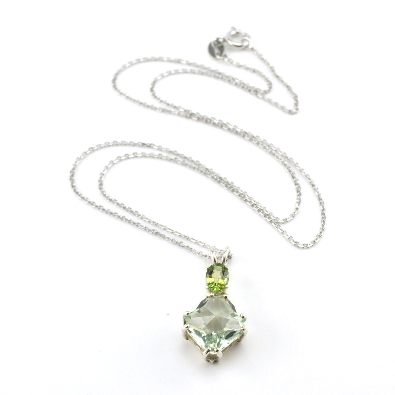 Sterling Silver Prasiolite with Green Tourmaline Necklace
