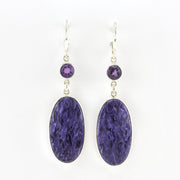 Alt View Sterling Silver Charoite with Amethyst Dangle Earrings