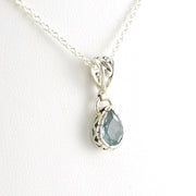 Side View Sterling Silver Blue Topaz Tear Necklace