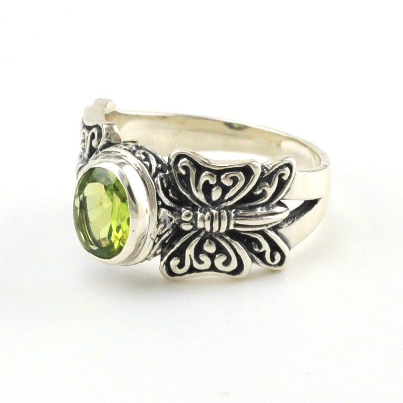 Side View Sterling Silver Peridot 6x8mm Oval Butterfly Ring
