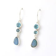 Side View Sterling Silver Australian Opal and Topaz Earrings