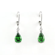 Front View Silver Created Emerald 4ct Tear Cubic Zirconia Earrings