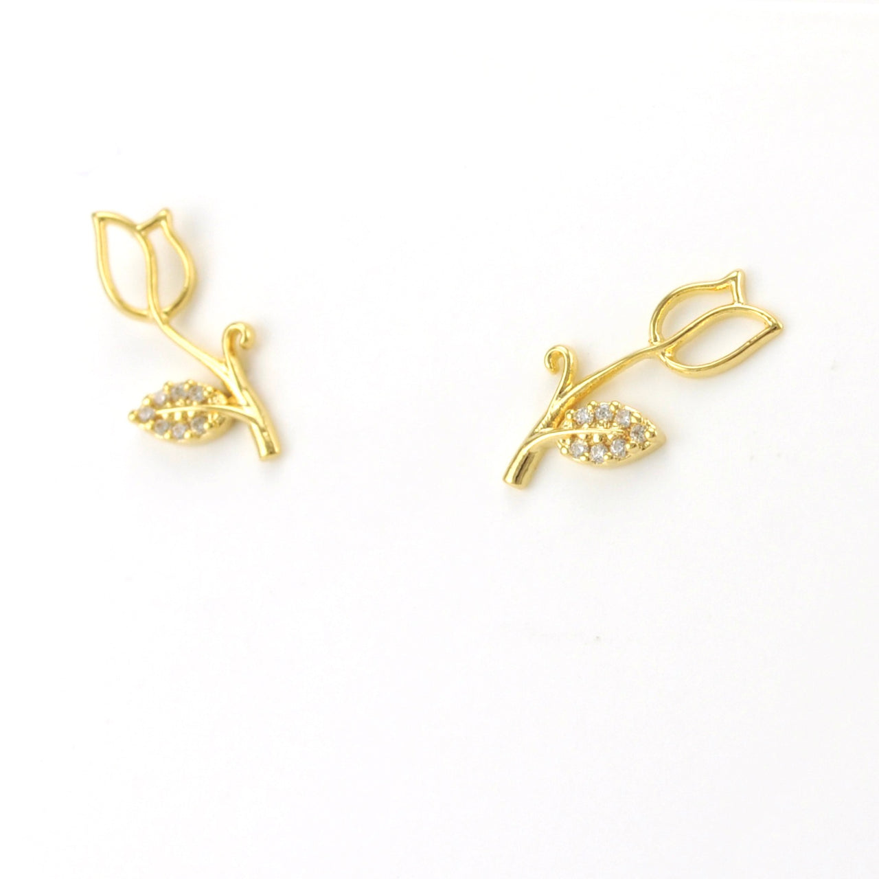 Side View 18k Gold Fill Cubic Zirconia Tulip Earrings