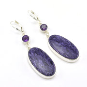 Sterling Silver Charoite with Amethyst Dangle Earrings