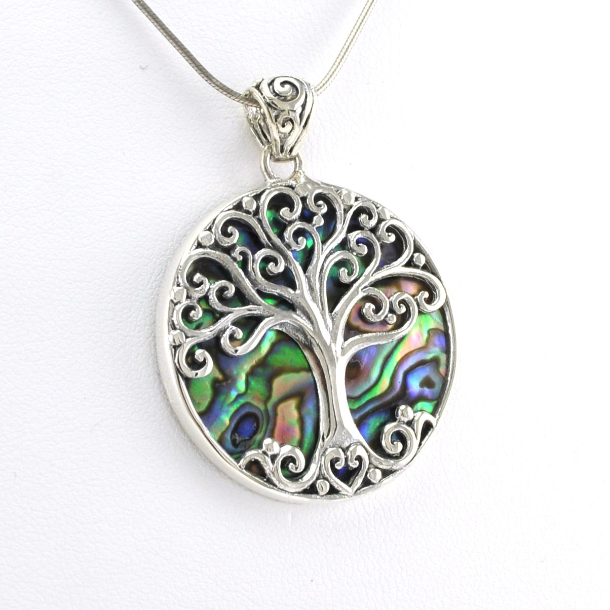 Side View Sterling Silver Abalone Tree of Life Pendant
