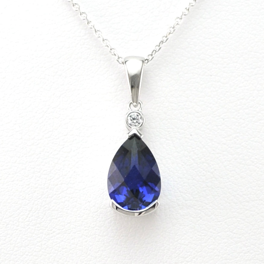 Front View Silver Created Sapphire 3ct Tear CZ Necklace