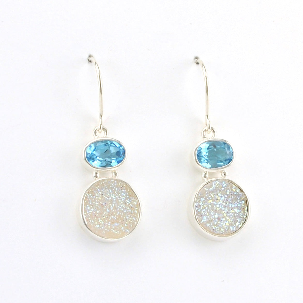 Alternate View Sterling Silver Blue Topaz Druzy Agate Earrings