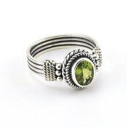 Side View Sterling Silver Peridot 6x8mm Oval Bali Ring