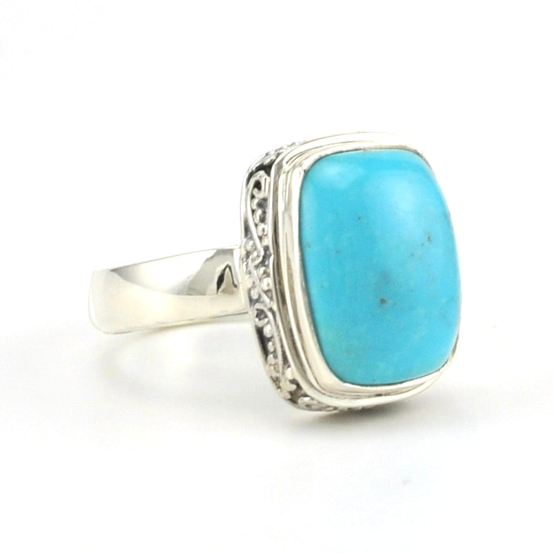 Side View Sterling Silver Arizona Turquoise 11x14mm Rect Bali Ring