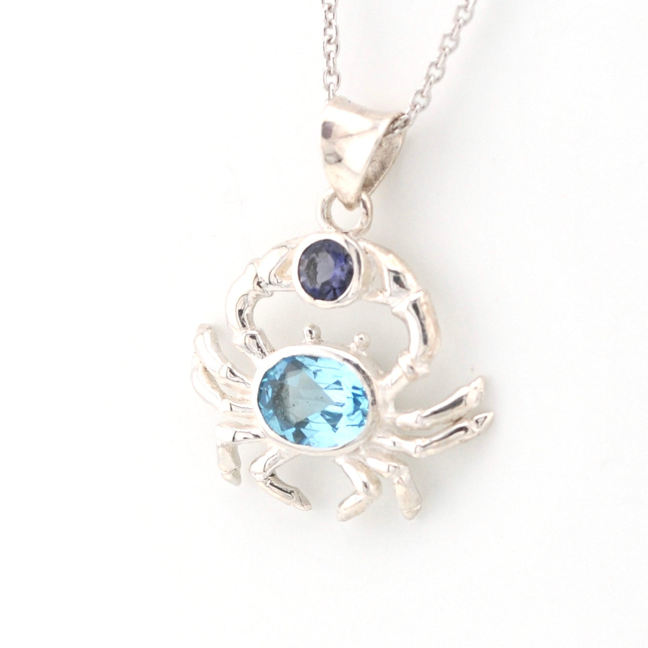 Sterling Silver Blue Topaz Iolite Crab Necklace