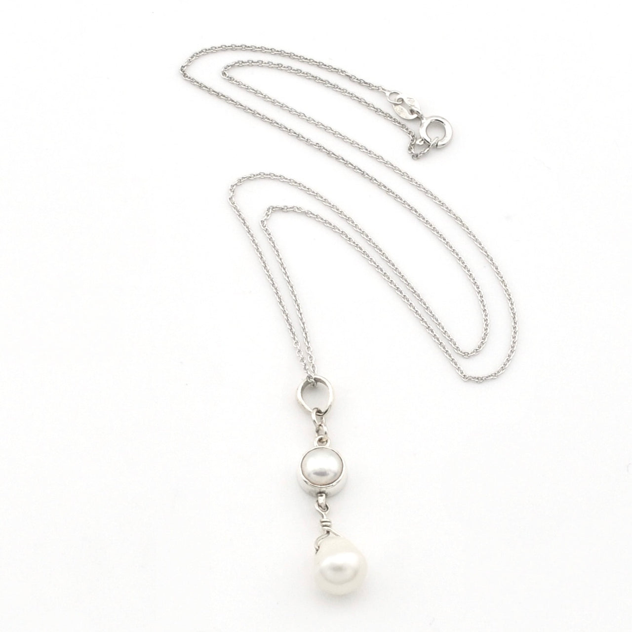 Sterling Silver Pearl with Drop Necklace