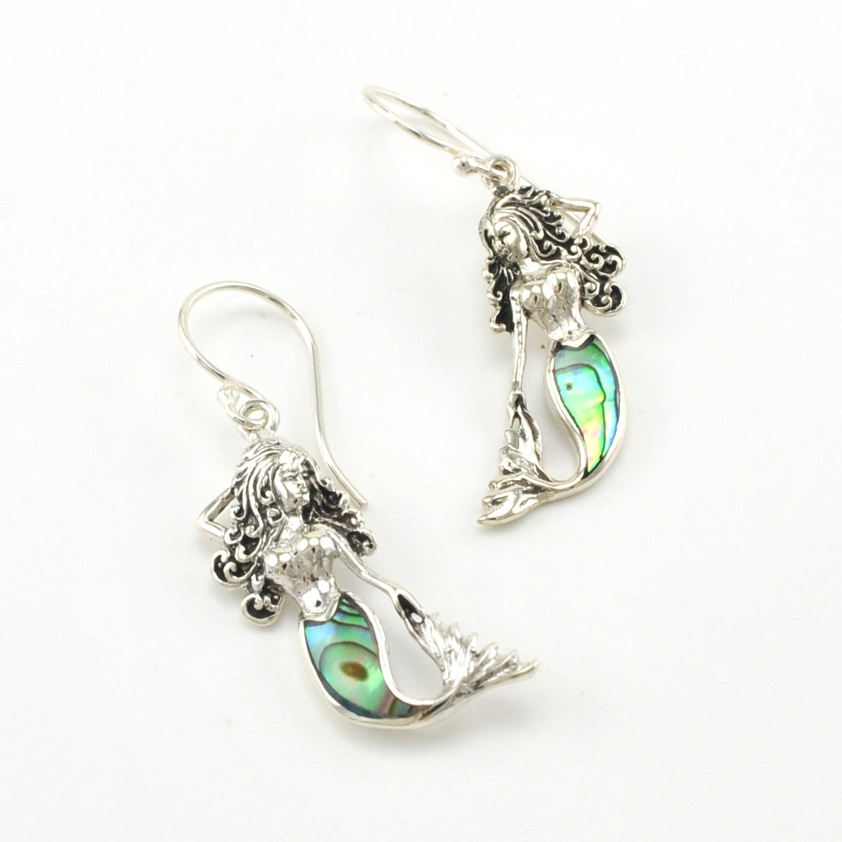 Sterling Silver Mermaid with Abalone Tail Earrings