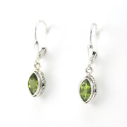 Side View Silver Peridot 4x8mm Marquise Bali Dangle Earrings