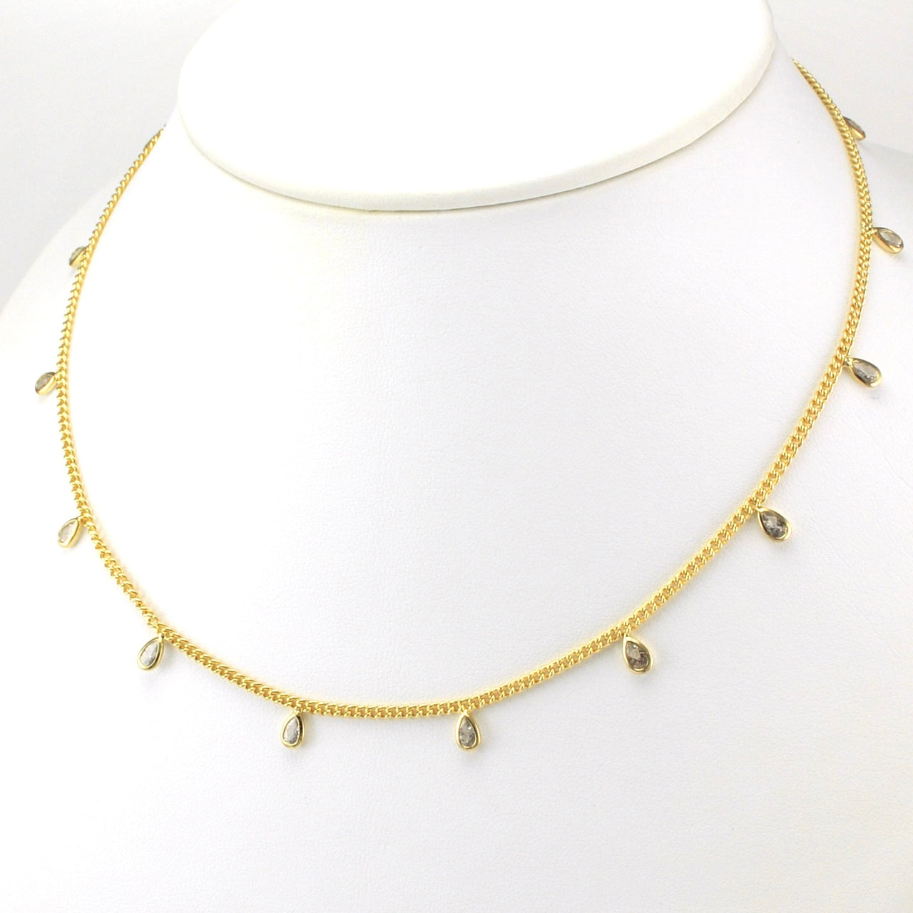 Side View 18k Gold Fill Curb Chain with CZ Teardrop Necklace