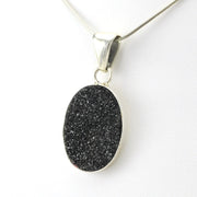 Sterling Silver Black Druzy Agate Oval Pendant