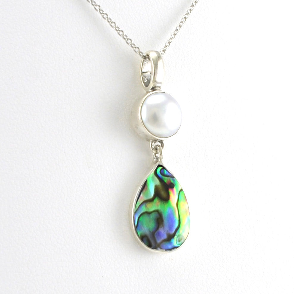 Alt View Sterling Silver Pearl Abalone Necklace