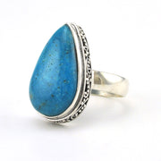 Sterling Silver Arizona Turquoise 13x21mm Tear Bali Ring