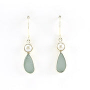 Alt Veiw Sterling Silver Pearl Aqua Sea Glass Tear Earrings