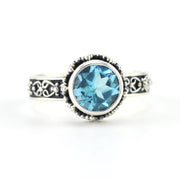 Alt View Sterling Silver Blue Topaz 7mm Round Bali Ring