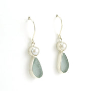 Side View Sterling Silver Pearl Aqua Sea Glass Tear Earrings