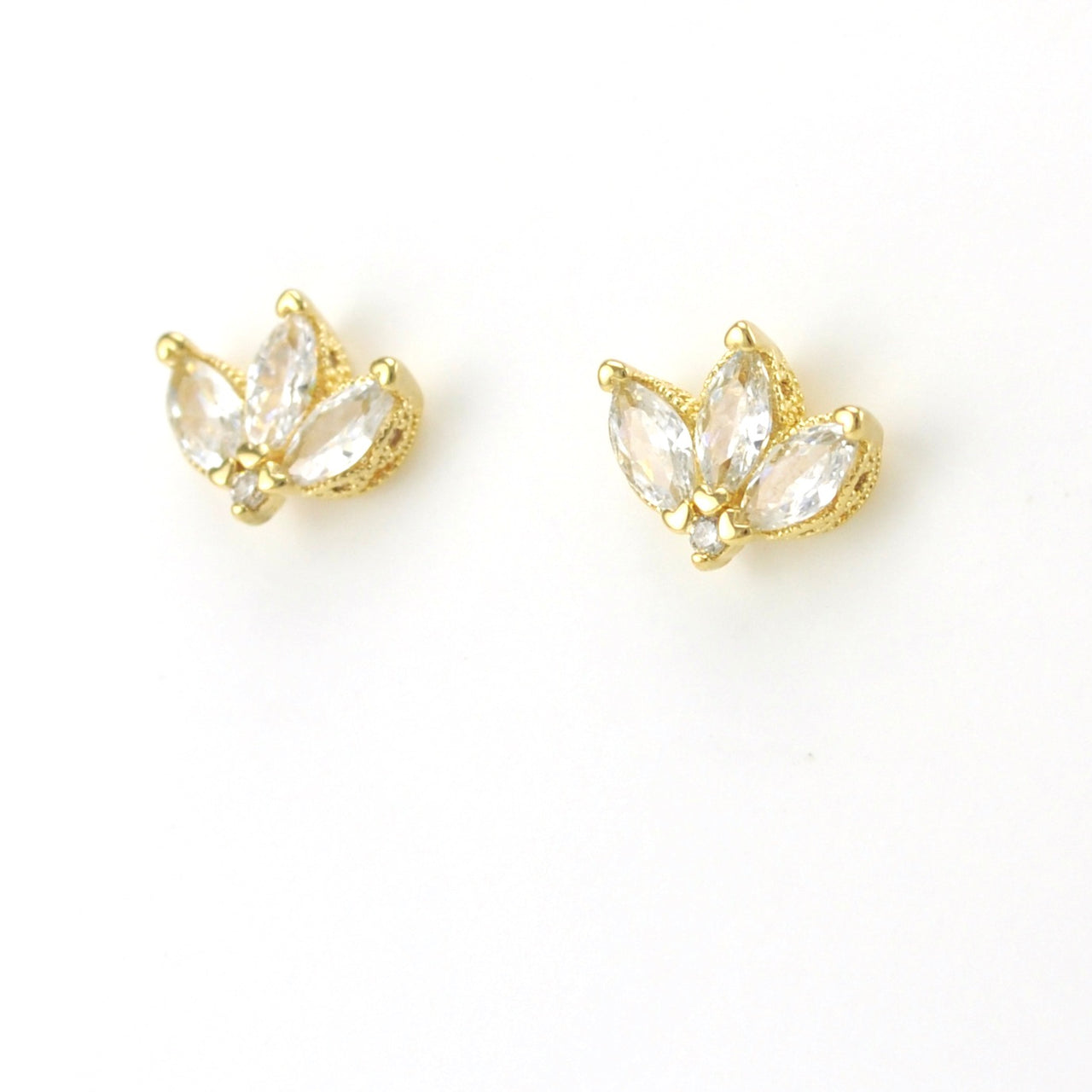 Side View 18k Gold Fill Cubic Zirconia Lotus Flower Earrings