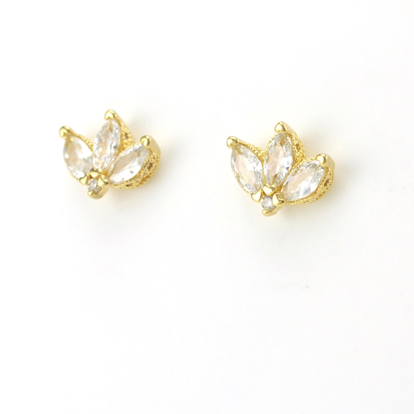 Side View 18k Gold Fill Cubic Zirconia Lotus Flower Earrings