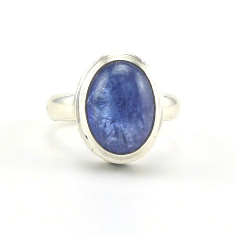 Alt View Sterling Silver Tanzanite 9x13mm Oval Cabochon Ring