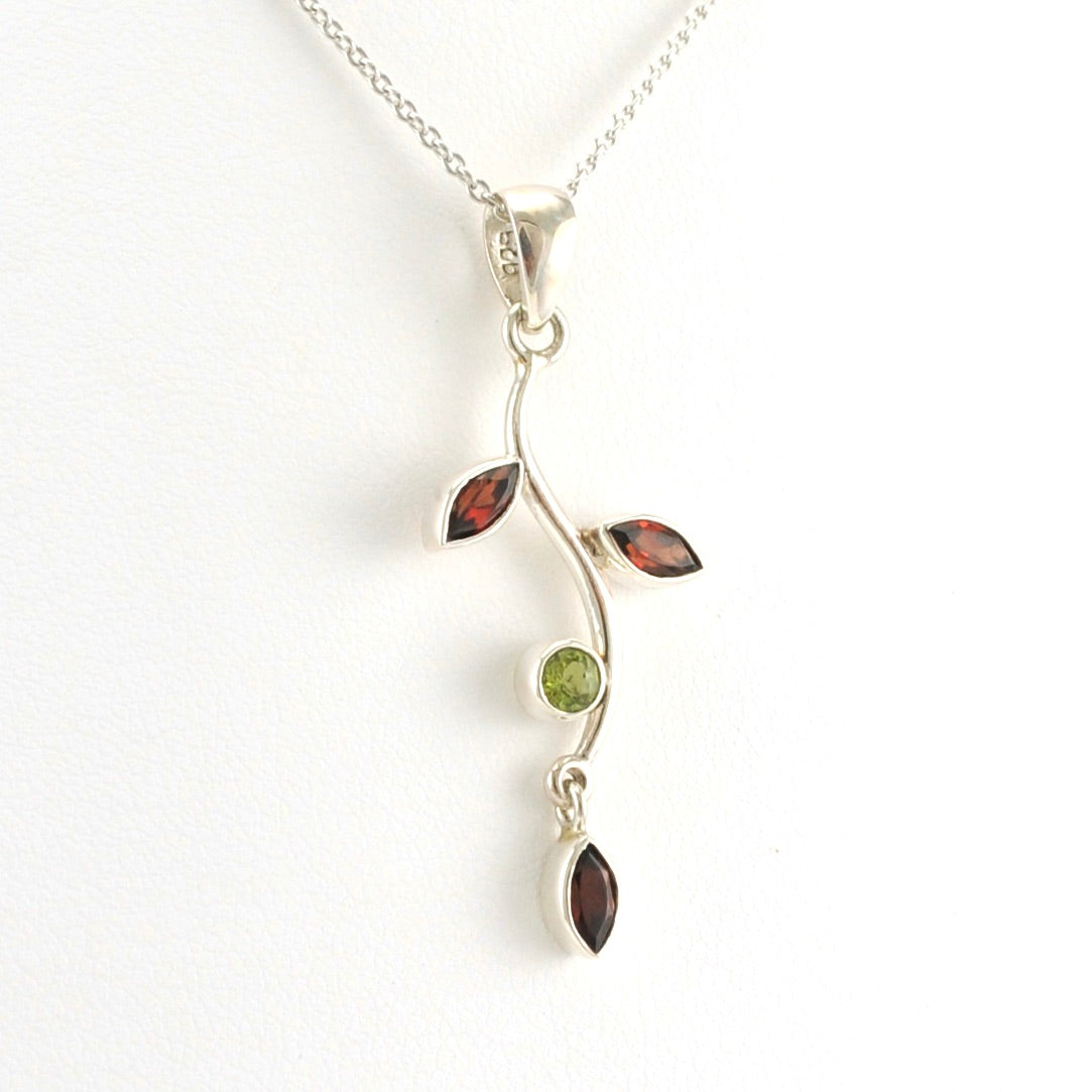 Alt View Sterling Silver Tourmaline Peridot Branch Necklace