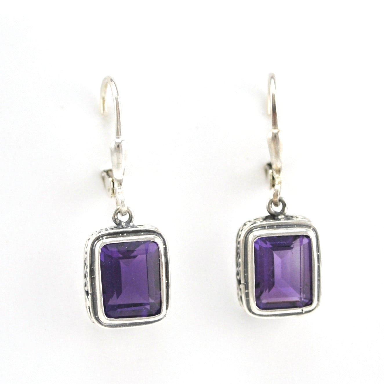 Alternate View Silver Amethyst 7x9mm Rectangle Bali Earrings