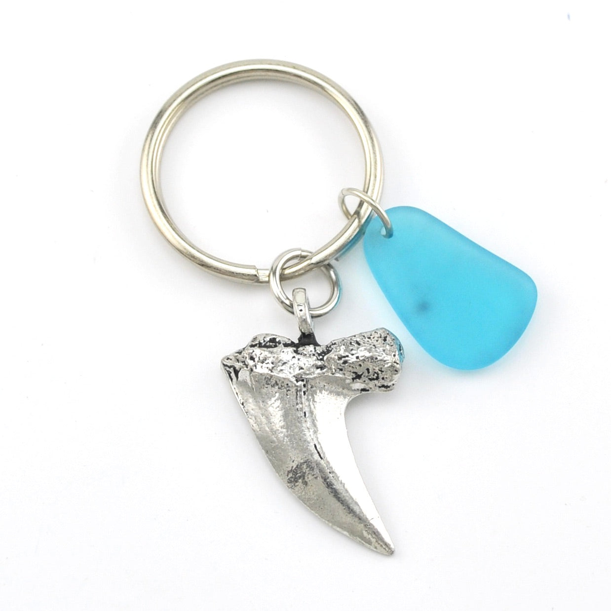 Turquoise Sea Glass Shark Tooth Key Ring