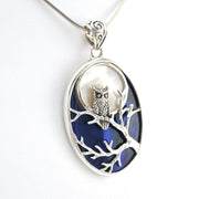 Side View Silver Owl in the Moon Light with Shell Pendant