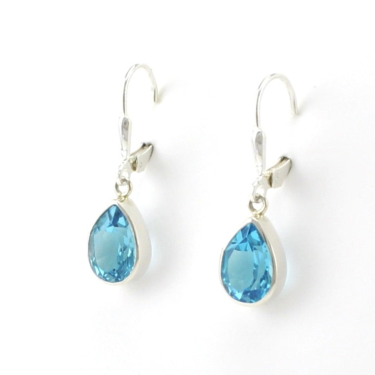 Sterling Silver Blue Topaz 7x10mm Tear Dangle Earrings